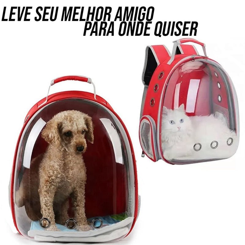 Bolsa Mochila Pet Cães e Gatos Visão Panorâmica Astronauta em Acrílico - QmaraShop