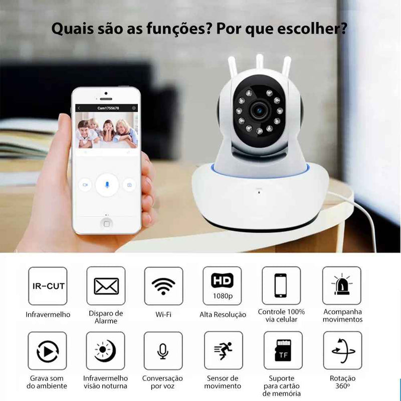 Câmera IP Wifi Wireless Sem Fio Hd 3 Antenas Visão Noturna - QmaraShop