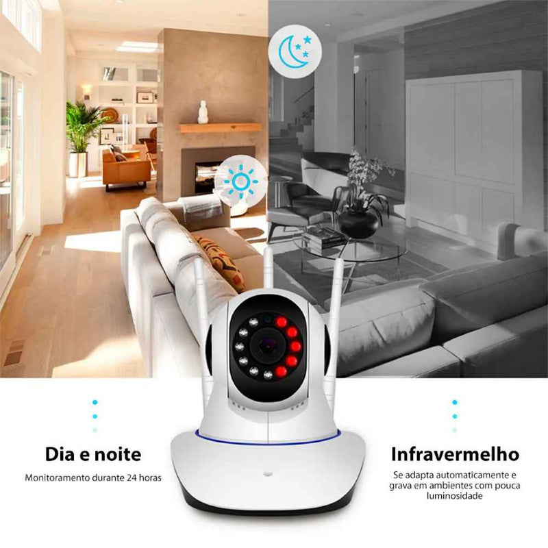 Câmera IP Wifi Wireless Sem Fio Hd 3 Antenas Visão Noturna - QmaraShop