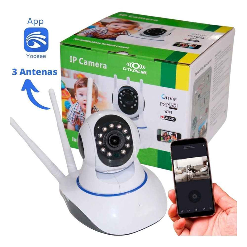 Câmera IP Wifi Wireless Sem Fio Hd 3 Antenas Visão Noturna - QmaraShop