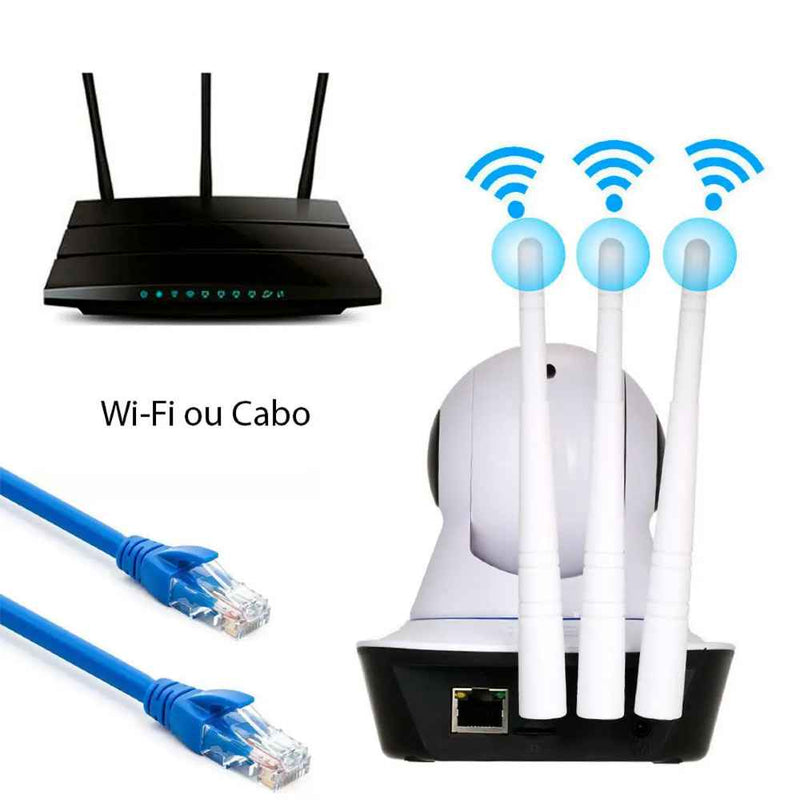 Câmera IP Wifi Wireless Sem Fio Hd 3 Antenas Visão Noturna - QmaraShop