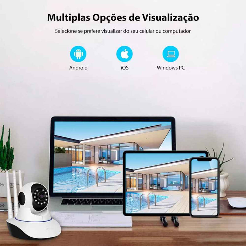 Câmera IP Wifi Wireless Sem Fio Hd 3 Antenas Visão Noturna - QmaraShop