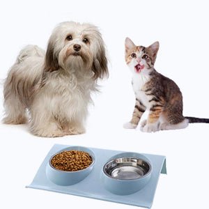 Comedouro Duplo Para Pet Gatos e Cães Pequenos - QmaraShop