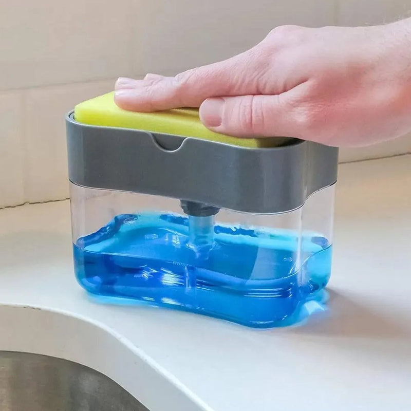 Dispenser Detergente 2 em 1 Esponja Limpeza Louça Dosador - QmaraShop