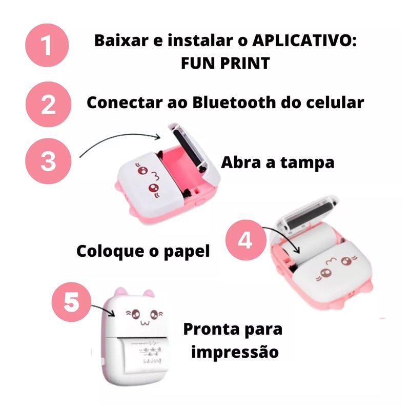 Mini Impressora Térmica Portátil Sem Fio BT 200 DPI - QmaraShop