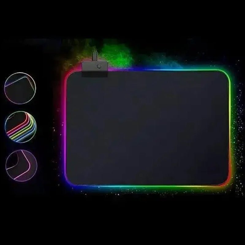 Mouse Pad Gamer Com Borda Iluminada LED RGB 7 Cores - 25cm x 35cm - QmaraShop