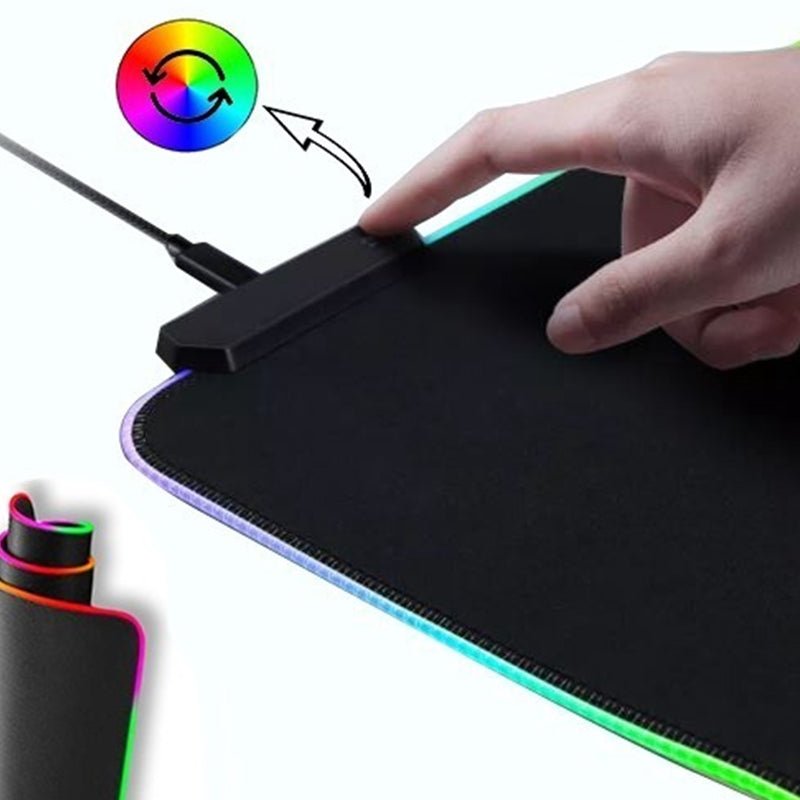 Mouse Pad Gamer Com Borda Iluminada LED RGB 7 Cores - 25cm x 35cm - QmaraShop