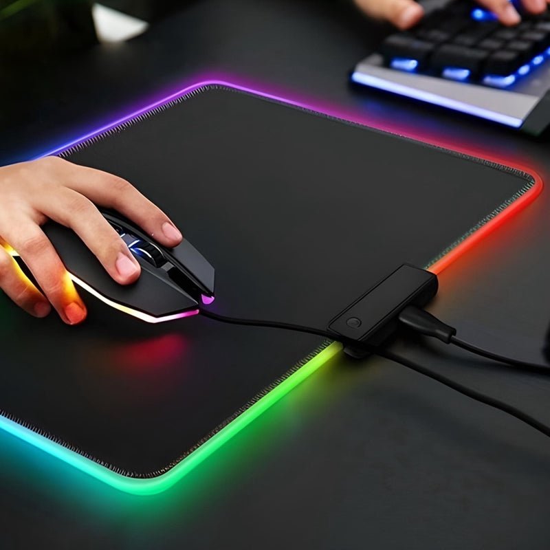 Mouse Pad Gamer Com Borda Iluminada LED RGB 7 Cores - 25cm x 35cm - QmaraShop