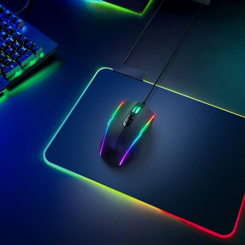 Mouse Pad Gamer Com Borda Iluminada LED RGB 7 Cores - 25cm x 35cm - QmaraShop