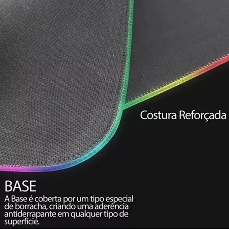 Mouse Pad Gamer Com Borda Iluminada LED RGB 7 Cores - 25cm x 35cm - QmaraShop