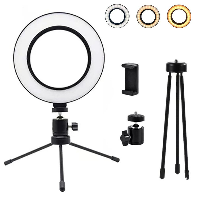 Ring Light De Mesa Iluminador Tripé 6 Polegadas C/ Suporte - QmaraShop